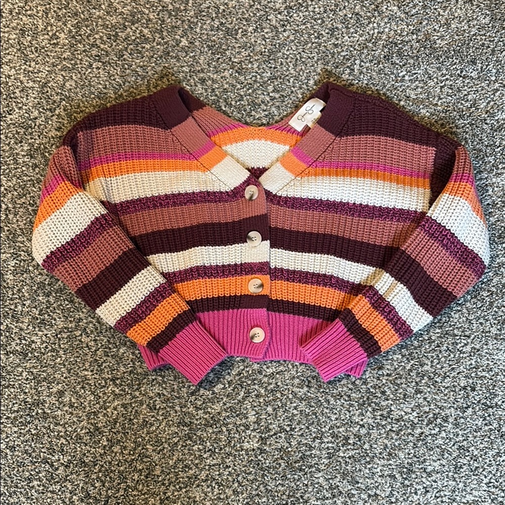 Jessica Simpson Pink and Orange Striped Cardigan Cropped Sweater